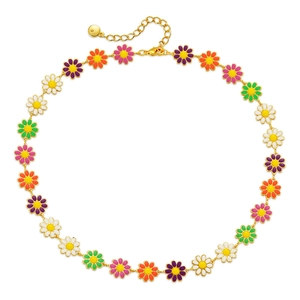 Collana margherita in smalto colorato con catena in metallo dorato per gioielli autunnali