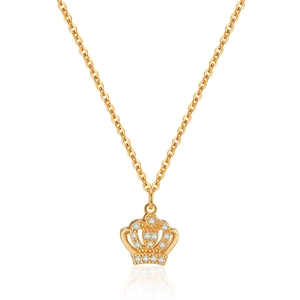 Elegante collana con pendente a corona dorata e zirconi brillanti su una catena classica