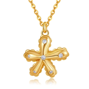 Collana placcata oro 18 carati con ciondolo a fiore a cinque petali e zirconi bianchi