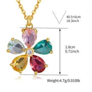 Collana placcata oro 18 carati con ciondolo a fiore decorato con pietre di zircone colorate