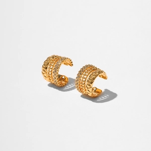 Ear cuff en laiton plaqué or 18K avec chaîne en C géométrique et pavé de zircons