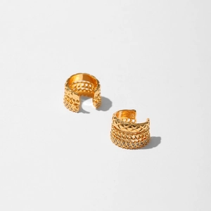 Boucles d'oreilles ear cuffs géométriques en plaqué or 18K avec zircones cubiques