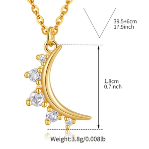 Dimensioni della collana a luna dorata con zirconi lunghezza 17,9 pollici e peso 3,8g