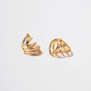 Detailed view of layered 18K gold plated ear cuff with micro-set shimmering cubic zirconia