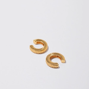 18K gold plated cuff earrings with wavy relief texture for a modern fashion look