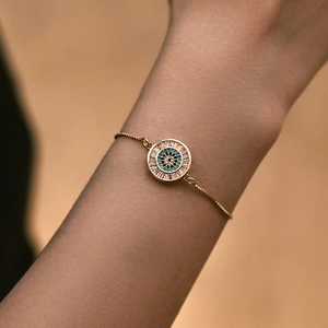 Elegant gold plated evil eye bracelet with sparkling zircon stones for women