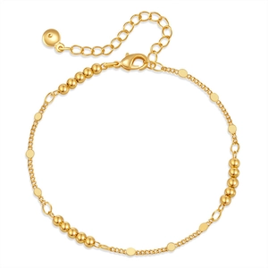 Minimalistisches Armband aus 18K vergoldetem Messing mit Perlen und flachen Scheiben