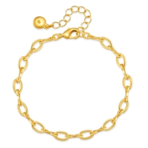 Detail eines 18K vergoldeten Gliederkettenarmbands mit Karabinerverschluss und Verlängerung