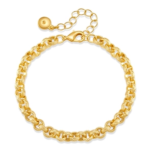 Klassisches 18K vergoldetes Gliederkettenarmband mit Kreuzgitter-Texturringen