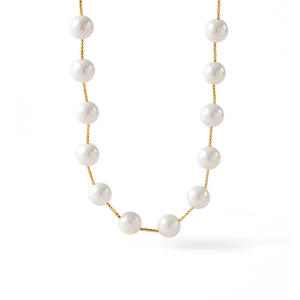 Elegante 18K vergulde parelketting met ronde witte parels aan een minimalistische ketting