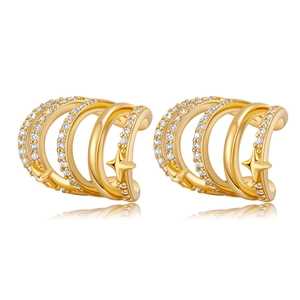 Detailed view of layered 18K gold plated ear cuff with pavé zircons and star motif