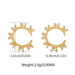 Detailed size chart of gold-plated cubic zirconia ear cuffs with 1.61cm outer diameter