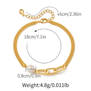 Détail du bracelet perle plaqué or 18K avec dimensions et poids sur fond blanc pur