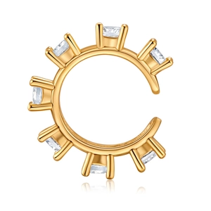 Elegant gold ear cuff with seven sparkling round cubic zirconia in a four-prong setting