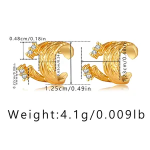 Size chart for gold-plated ear cuffs with zircon inlays and detailed measurements