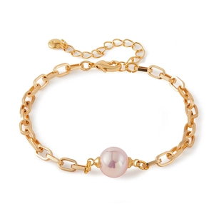 Bracelet élégant à chaîne dorée avec une perle rose et un pendentif cœur