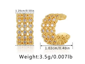 Detailed size view of irregular C-shaped 18K gold-plated brass ear cuff with zircon pave