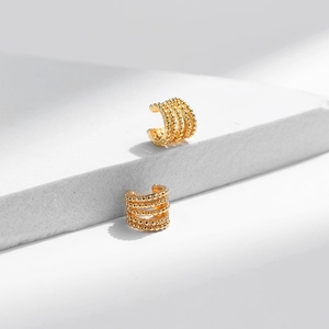 Modern minimalist 18K gold plated multi-layer beaded C-shaped cuff earrings for women