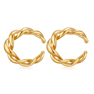 18K gold plated twisted rope clip-on earrings with shimmering zircon inlays