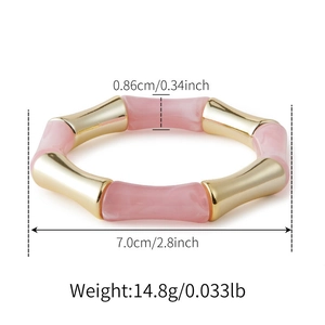 Maße für Bambus-Armband aus rosa Kunstharz und Gold-Metall-Segmenten im Detail