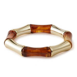 Details von Bambus-Armband mit goldfarbenem Metall und Bernstein-Harz-Gliedern