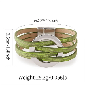 Détail du bracelet bohème multicouche de 19,5 cm avec fermoir magnétique et dimensions