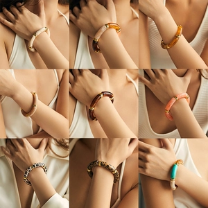 Handmade acrylic bamboo joint bracelets in multiple leopard and marble pattern designs