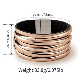 Detailansicht eines mehrlagigen Lederarmbands mit Magnetverschluss und Maßangaben