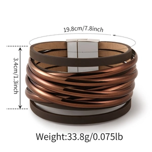 Detailansicht eines böhmischen mehrlagigen Lederarmbands mit Magnetverschluss und Maßen