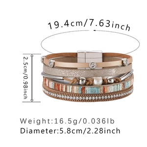 Tableau des tailles détaillé pour bracelet multicouche en cuir avec dimensions