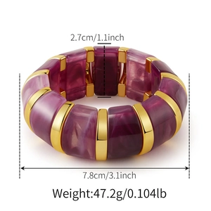Détails des dimensions du bracelet en acrylique marbré violet avec maillons de 2,7 cm