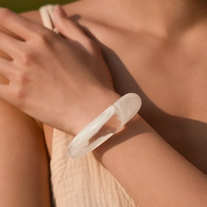 Translucent acrylic wide bangle with marble texture minimalist resin bracelet for women
