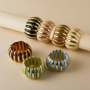 Vintage Acrylic Gold Metal Splicing Elastic Cuff Bracelet For Women Marble Texture Maillard Style Oversized Stretch Bangle