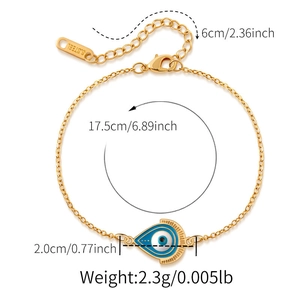 Technical sketch of gold Evil Eye bracelet with dimensions in inches and centimeters