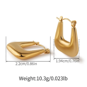 Orecchini a cerchio dorati a forma di U in acciaio inossidabile, 22 mm x 19,4 mm