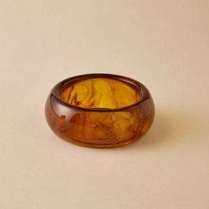 Classic amber resin bangle with marble texture and geometric chunky vintage style