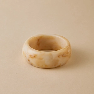 Classic wide acrylic marble texture bracelet with warm cream and brown patterns