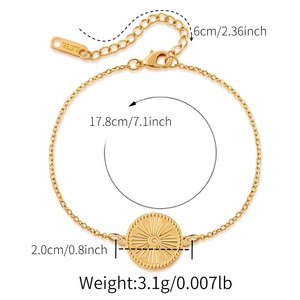 Detailed view of evil eye bracelet showing 17.8cm length and adjustable lobster clasp