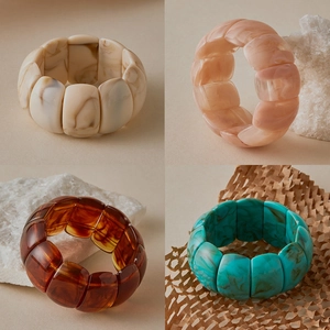 Chic irregular resin wide bangles featuring marble patterns and tortoiseshell textures