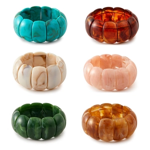 Irregular marbled resin wide bangle bracelets in various vintage dopamine colors