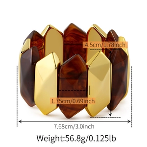 Detailed dimensions of the elastic acrylic bangle with tortoiseshell resin and gold accents