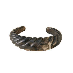 Irregular wavy acrylic open bangle featuring dark brown marble pattern for women