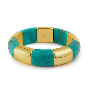 Detail of Tile bracelet with gold metal blocks and turquoise marble acrylic textures