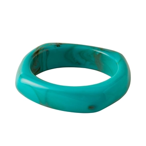 Retro geometric square acrylic bangle in teal marble pattern with polished resin finish