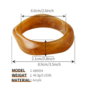 Detailed size specifications for wide acrylic bangle with amber tortoise pattern