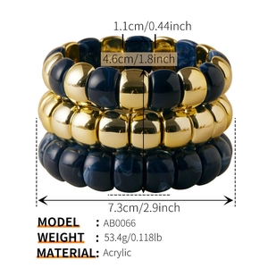 Specifiche dettagliate delle dimensioni dei braccialetti boho in acrilico blu e oro