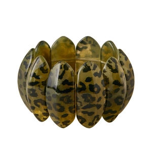 Minimalist elastic resin bracelet featuring amber leopard print olive-shaped segments
