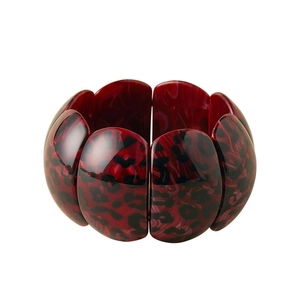 Deep red and black leopard print stretch bracelet featuring chunky resin panels