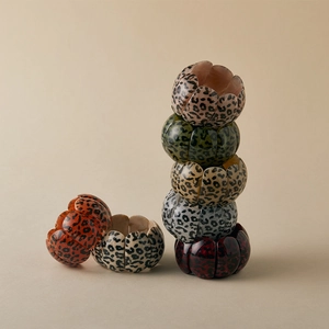 Set of multi-colored leopard print acrylic stretch bracelets in five stylish patterns