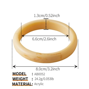 Detailed sizing chart of cream acrylic bangle showing inner diameter and material weight
